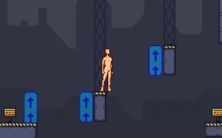 Relevate — android character standing on a gravity elevator platform